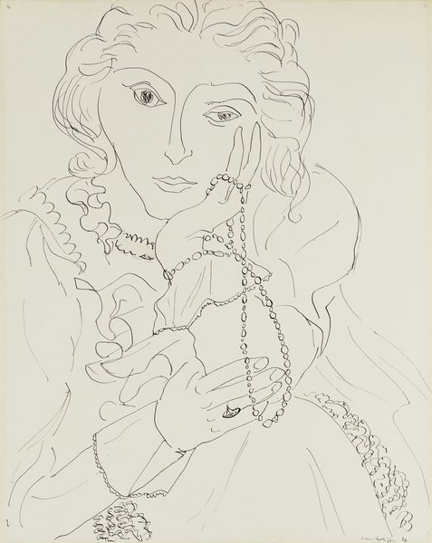Woman with Ruffled Shirt and Pearl Necklace von Henri Matisse