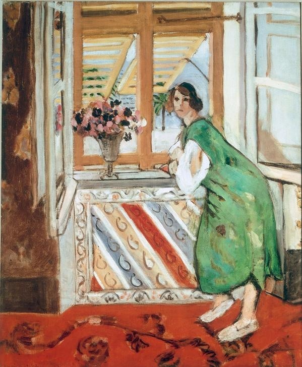 Intérieur à Nice, ou, Jeune femme en robe verte accoudée à von Henri Matisse