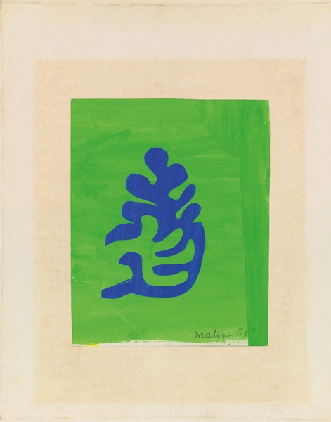 Small blue arabesque on a green background von Henri Matisse