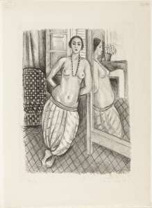 Odalisque in Striped Pants, Reflected in the Mirror