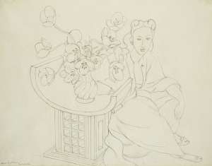 Seated Woman with Vase of Tulip