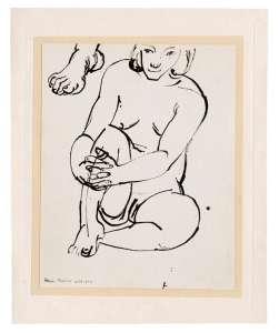 Seated Female Nude, Holding One Knee, with Sketch of a Foot