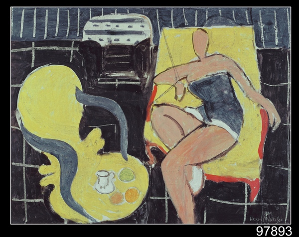 Dancer and Rocaille Armchair on a Black Background von Henri Matisse