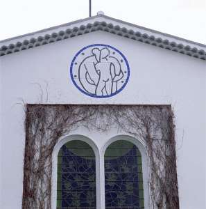 Tympanum below the roof of the Rosary Chapel-51