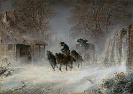 Kutsche im Schneesturm.