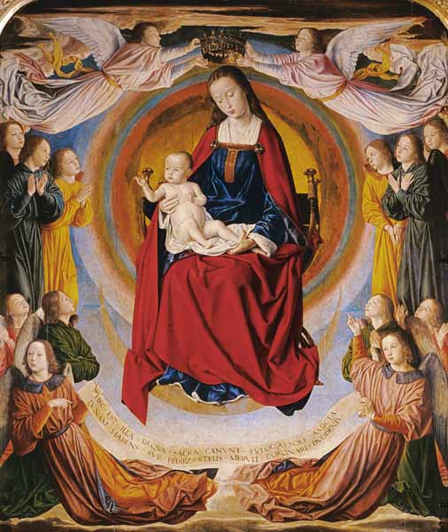 Die Jungfrau mit dem Kinde und Stiftern von Hey, Jean  Meister von Moulins