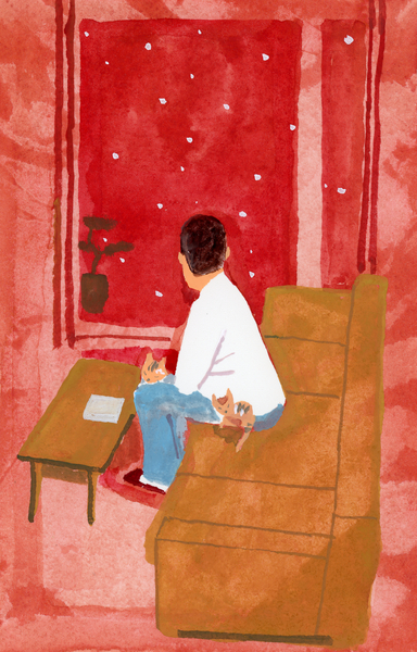 A man watching the city of snow from the living room von Hiroyuki Izutsu