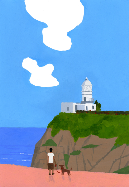 Lighthouse, dog and boys von Hiroyuki Izutsu