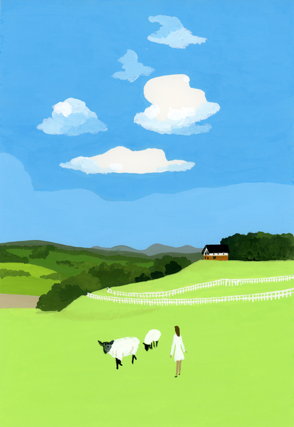 Prairie and sheep von Hiroyuki Izutsu