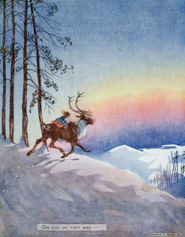 On and On They Sped, from The Snow Queen in an edition of Fairy Tales by Hans Christian Andersen (18 von Honor Charlotte Appleton