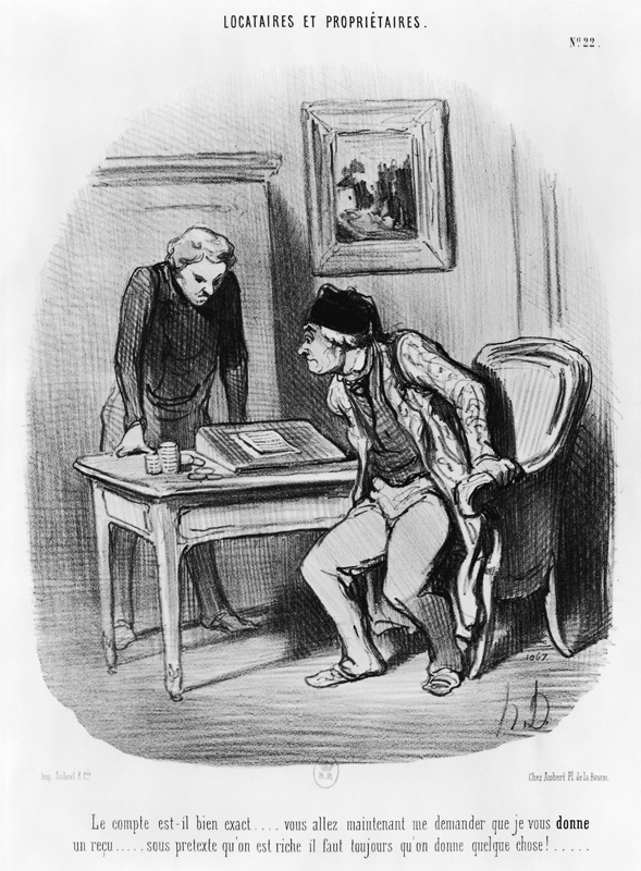 Is it the right amount?'', plate 22 from the series ''Tenants and owners'', von Honoré Daumier