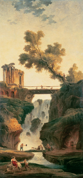 Landschaft mit Wasserfall von Hubert Robert