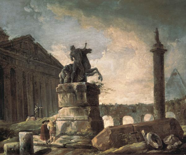 Ruinen mit Standbild und Bildsäule von Hubert Robert