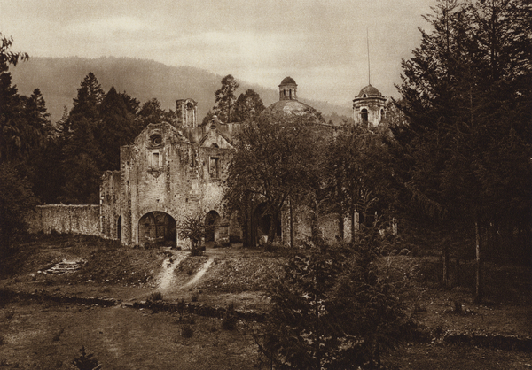 Mexico: Ruina de monasterio en el parque nacional, Desierto de los Leones, Vista posterior von Hugo Brehme