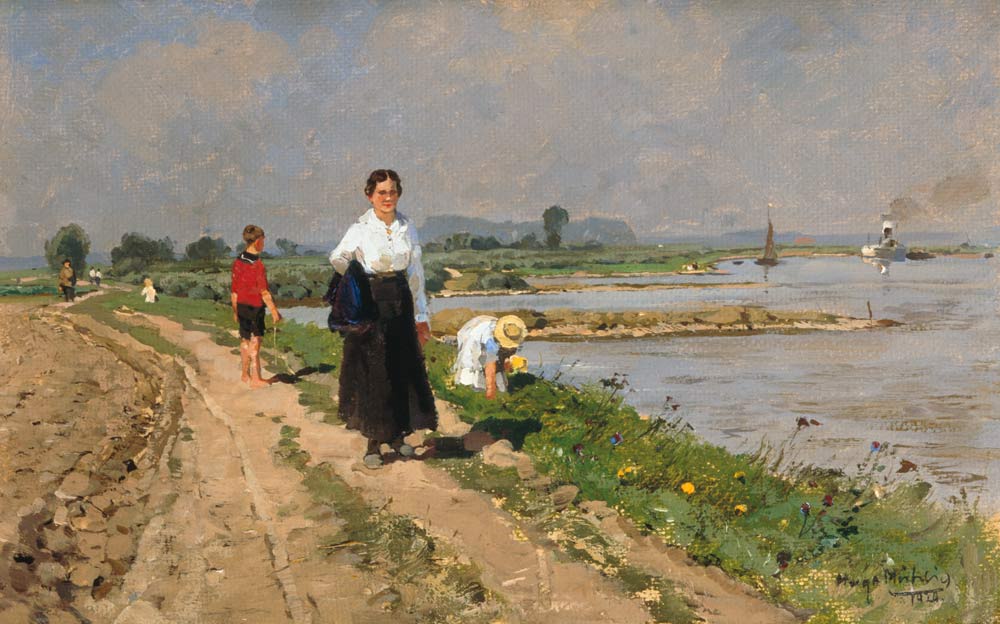 Sommerspaziergang am Rheindamm. von Hugo Mühlig