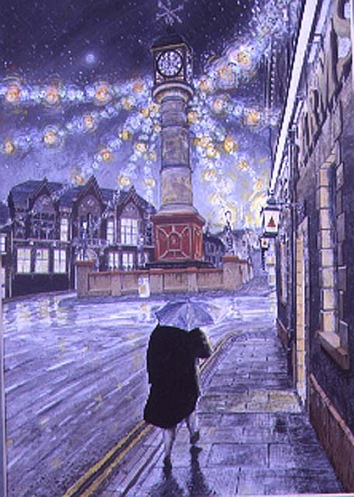 A December Dusk at Tredegar, 1992 (gouache on card)  von Huw S.  Parsons
