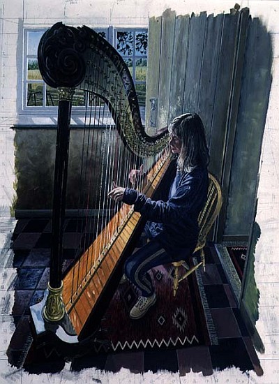 Sian James, Harpist, 1994 (oil on board)  von Huw S.  Parsons