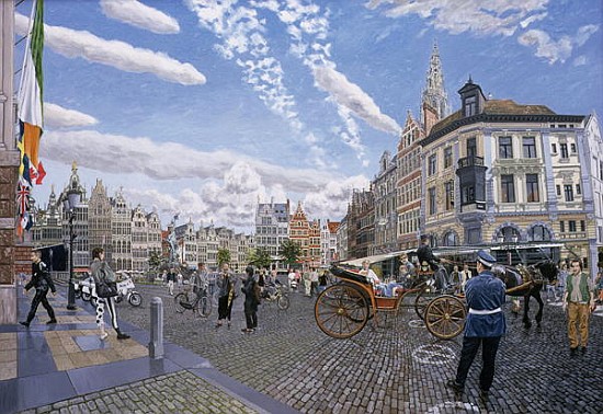 The Great Market Square in Antwerp, 1996 (oil on board)  von Huw S.  Parsons