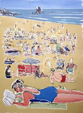 Bathers, Broadhaven Beach, Dyfed, 1995 (oil on ink on board)  - Huw S.  Parsons