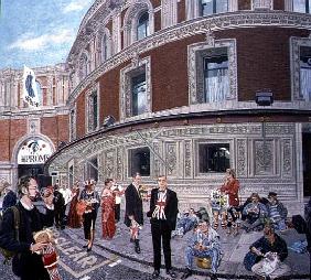 Promenaders at The Last Night, Royal Albert Hall, detail (oil on canvas) 