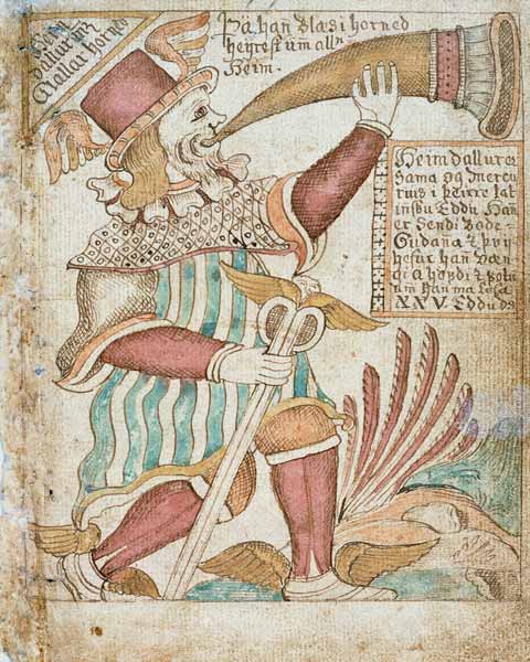 Heimdal Blowing his Horn before Ragnarok, from 'Melsted's Edda'  & von Icelandic School