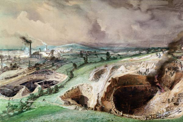 Open-cast Mines at Blanzy, Saone-et-Loire, 1857 (w/c on paper) von Ignace Francois Bonhomme