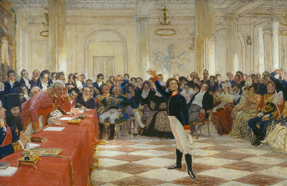 Alexander Puschkin bei der Abschlussprüfung im Lyzeum Zarskoje Selo am 8. Januar 1815 von Ilja Jefimowitsch Repin