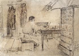 Der Schriftsteller Lew Tolstoi in seinem Arbeitszimmer