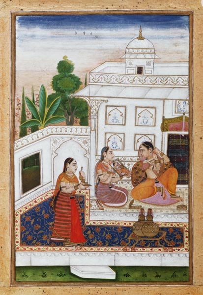 Vilaval Ragini: Woman at her Toilet, from a Ragamala, from Bikaner, Rajastan von Indian School