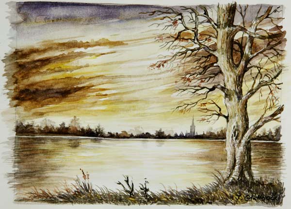 Dämmerung am Rhein von Ingrid Glattback