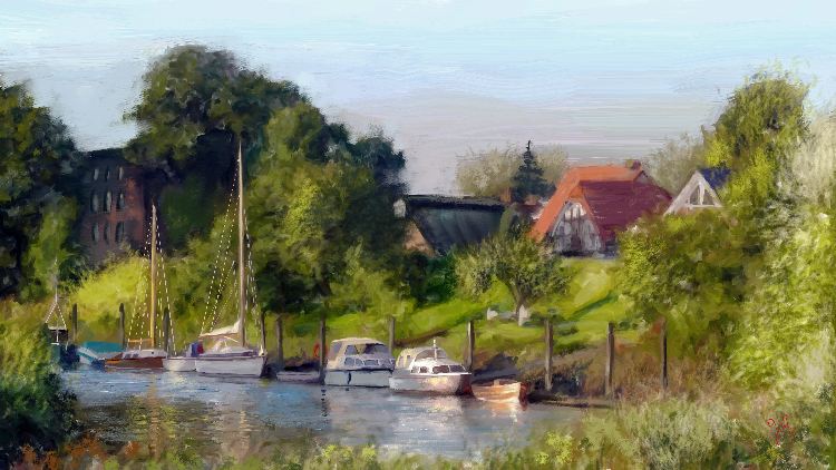 Die Lühe am Hessbögel, Altes Land von Georg Ireland