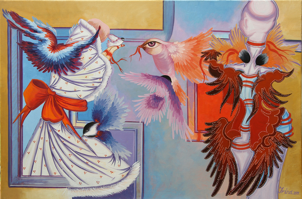 Red Ribbon and Chickadees von Irina Corduban