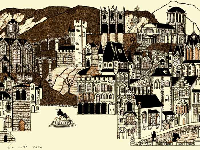 Der Neptun Platz in Sepia-Creme von Igor Isanto