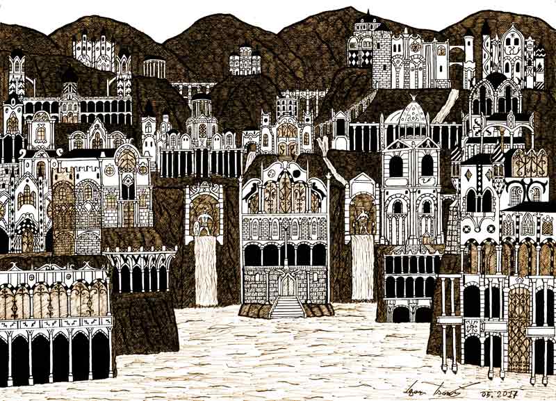 Deus die Stadt der Götter in Sepia von Igor Isanto