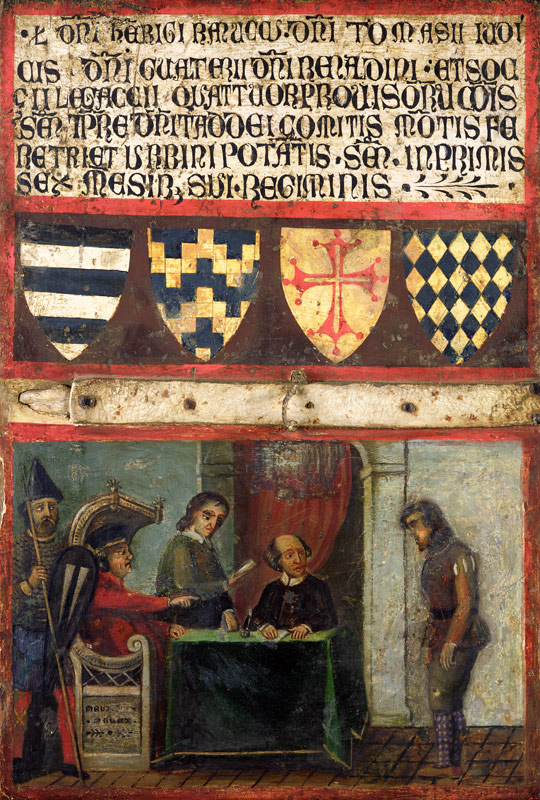 Scene of Justice with Four Coats of Arms von Scuola pittorica italiana