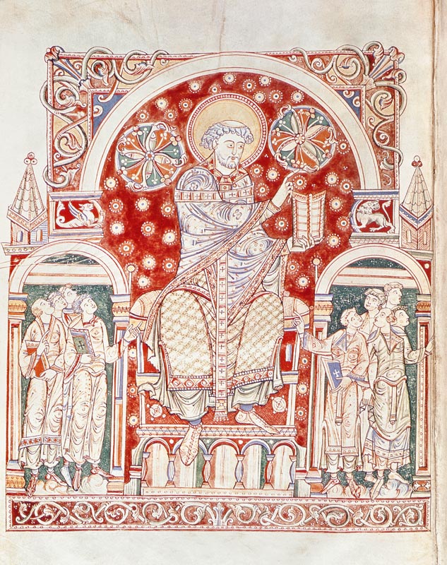 Ms. Plut.12.17 f.3v St. Augustine preaching to his disciples, from 'De Civitate Dei, (11th-12th cent von Italian School, (11th century)