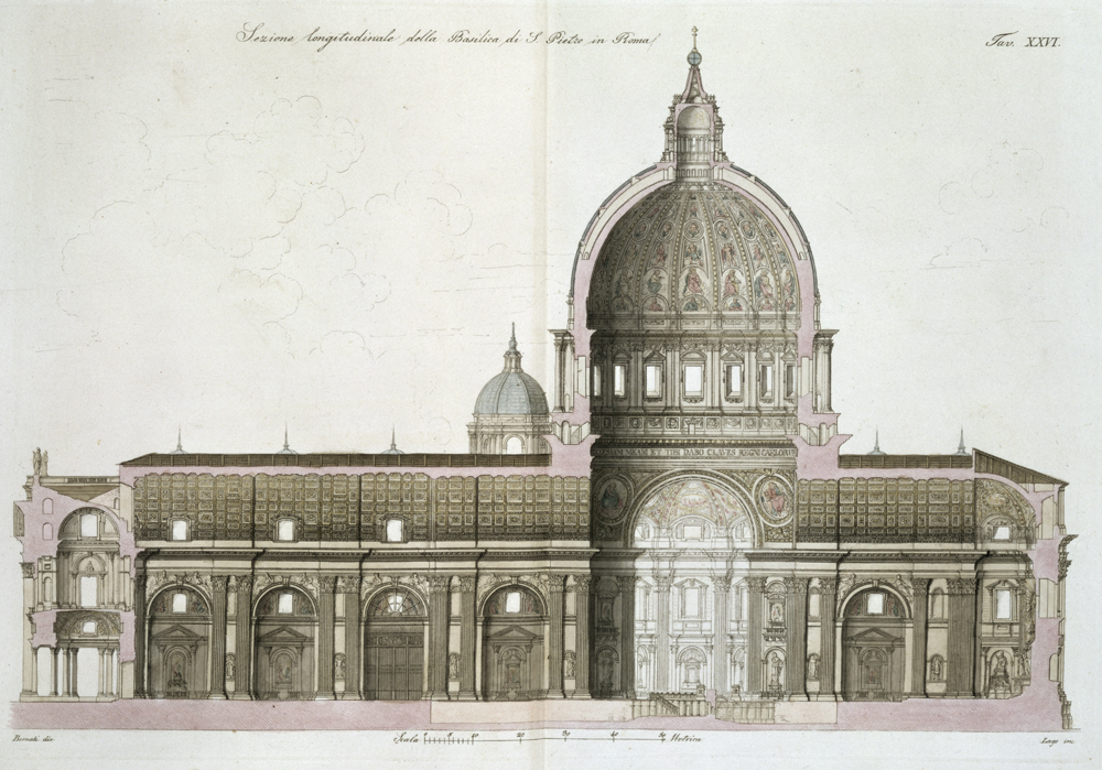 Longitudinal Cross-Section of St. Peter's in Rome, plate 26 from Part III of 'The History of the Nat von Italian School, (19th century)