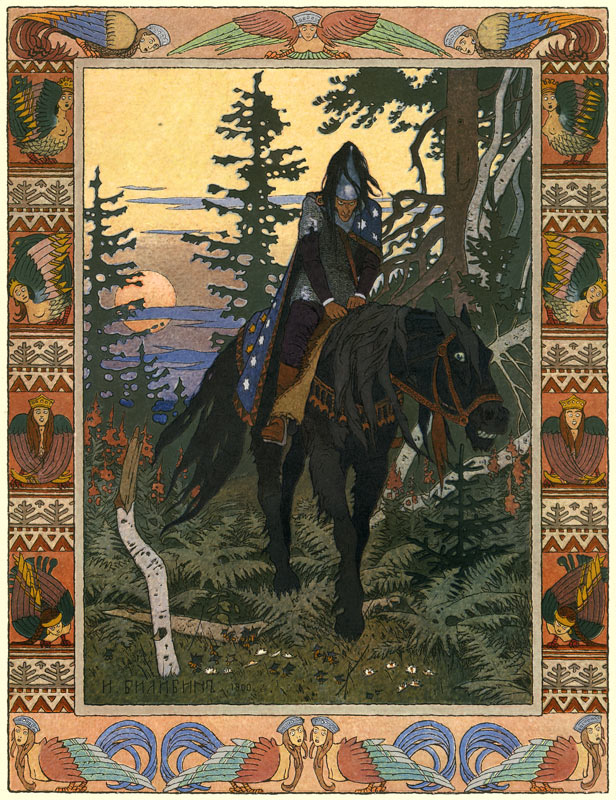 Illustration zum Märchen Wassilisa die Schöne und Weißer Reiter von Ivan Jakovlevich Bilibin
