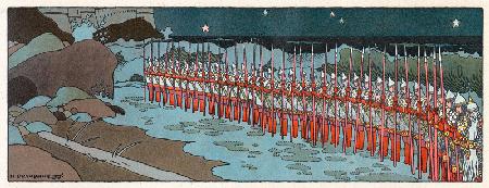 Dreiunddreißig Bogatyrs. Illustration zum Märchen vom Zaren Saltan von A. Puschkin