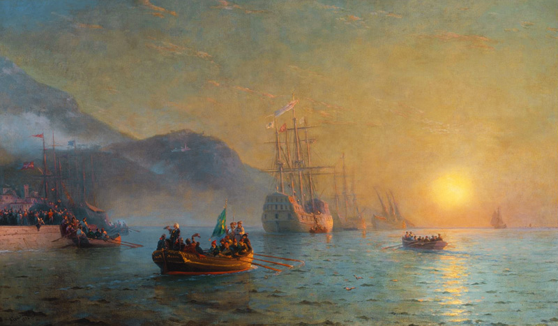 Christoph Kolumbus segelt von Palos aus auf den Atlantik hinaus von Iwan Konstantinowitsch Aiwasowski