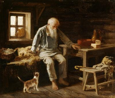 Alter Mann mit seiner Katze