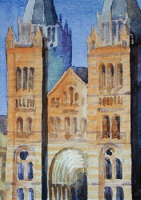 Main Entrance of The Natural History Museum, London, Sunset, 1994 (w/c on paper) 