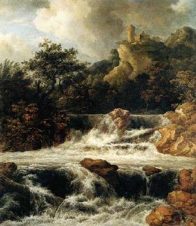 Wasserfall mit Bergschloss
