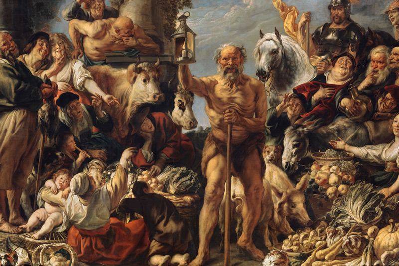 Diogenes mit der Laterne, auf dem Markte Menschen suchend von Jacob Jordaens