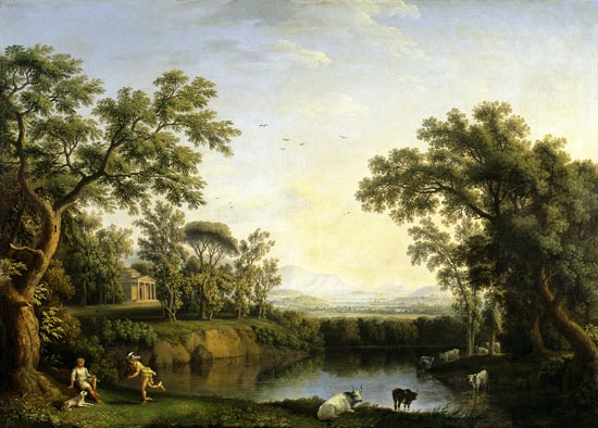 Ideale Landschaft mit Merkur und Paris. von Jacob Philipp Hackert