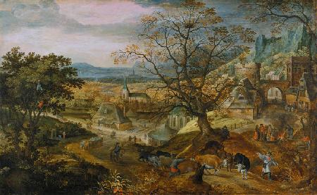 Landschaft mit Kirchdorf: "Der Herbst"