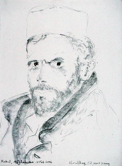 Nurullhaq, Kabul, Afghanistan, 10th February 2002 (charcoal on paper)  von Jacob  Sutton