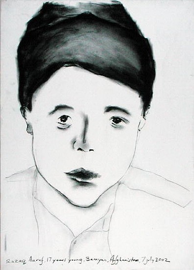 Razaq Aaref, Bamyan, Afghanistan, 7th July 2002 (charcoal on paper)  von Jacob  Sutton