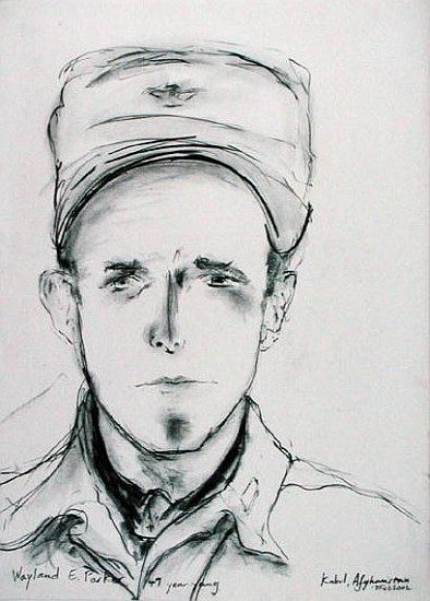 Wayland E. Parker, Kabul, Afghanistan, 18th February 2002 (charcoal on paper)  von Jacob  Sutton