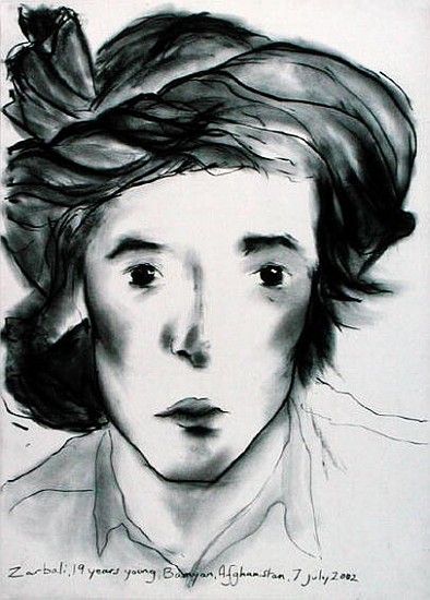 Zarbal, Bamyan, Afghanistan, 7th July 2002 (charcoal on paper)  von Jacob  Sutton